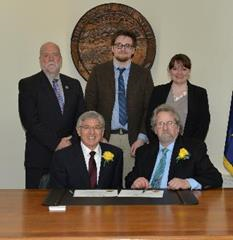 Oath of Office Signing. Top row: Ron Clarke, Connor MacDonald, Meredith Cameron. Bottom row: Lt Gov Mallott and Rep Guttenberg