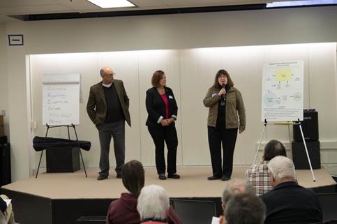 (From left to right) Rep. Josephson, Sen. Gardner, and Rep. Drummond address constituent questions at the West-Romig Library