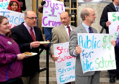Rep. Gara looks a little jealous of my slice of pie that represents ½ of 1% of the Alaska Budget Reserves needed to adequately fund education!