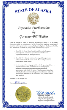 Executive Proclamation calling the Legislature into Special Session