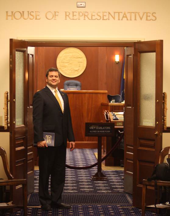 Rep. Tuck outside the House of Representatives in the State Capitol.