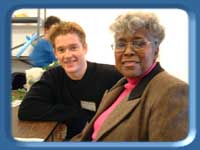 Rep. Berkowitz Aide Casey Fenton and a constituent pause for the camera