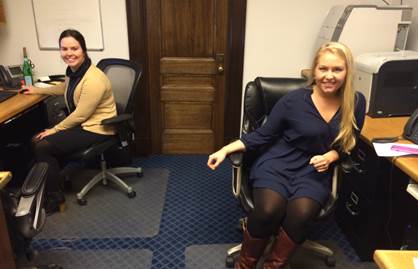 Meghan Cavanaugh (left) and Lizzie Kubitz (right) are available to answer questions and help constituents whenever possible.