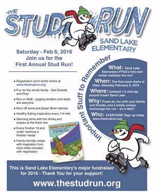 Join Sand Lake Elementary School students for a “stud run” next weekend!