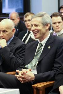 Rep. Ortiz and I share a laugh during an Independent Democratic Coalition Meeting 