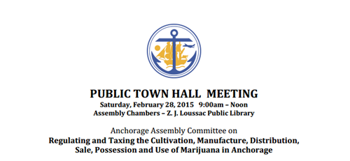 The Anchorage Assembly is hosting a town hall on recreational marijuana use on February 28th from 9am to noon at the Assembly Chamber in the Loussac Library.