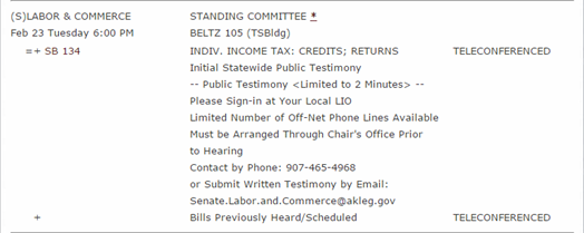 On Tuesday and Thursday at 6pm, the Senate Labor and Commerce Committee is taking public testimony on the Governor’s proposed income tax. 