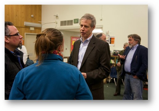 Rep. Claman talks with neighbors from our January Constituent Town Hall Meeting with Commissioner Hoffbeck.