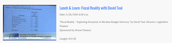 Watch the presentation from David Teal, Director of Legislative Finance, here.