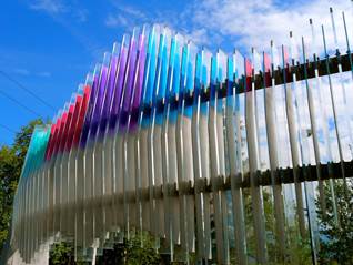 This sculpture of the Northern Lights is a 1% for Art project that can be seen at Dowling and Lake Otis.