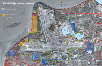 A map of the proposed land exchange parcels in the old Assembly ordinance.