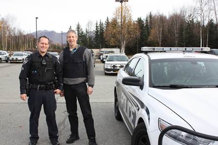 Rep. Claman with Officer Ranger before his police ride along last Friday.