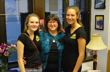 Rep. Drummond with West High students Kathryn Casello and Katherine Murray of You Are Not Alone.