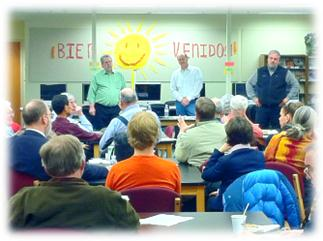 Rep Guttenberg, Senator Thomas, and Rep Miller at a constituent meeting last month. 