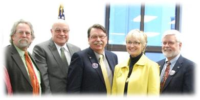 Representative Guttenberg with new UAA Chancellor Tom Case, UAF Chancellor Rogers, outgoing UAA Chancellor Ulmer and UAS Chancellor Pugh.