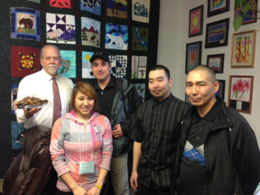 From Left to Right: Ron Clarke (staff), Vicky Stronghart (Numan Iqua), Larson Hunter, Nile Aguchak, David Kasayuli, of Scammon Bay
