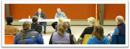 Senator Joe Thomas and Representative David Guttenberg at a constituent meeting in Healy
