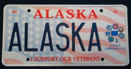 The new 'I Support Our Veterans' license plate for Alaska