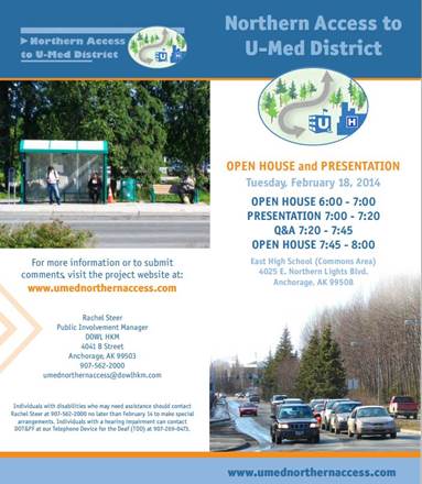 Tomorrow evening is an Open House at East High School to discuss Northern Access route selection