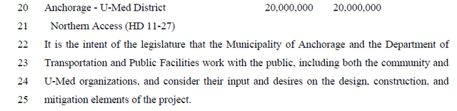 The amendment included in the Capital Budget regarding the Northern UMed Access Road