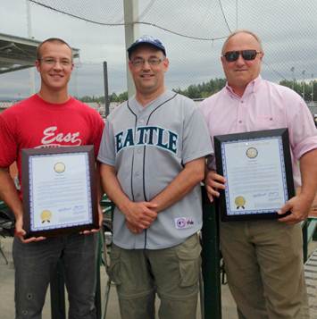 I was honored to throw out the first pitch at the American Legion Tournament Championships and present awards to two former East High School graduates and minor league baseball players, Corey Madden and Chad Nading (father, Curt accepted on his behalf)