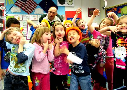 Getting a little silly with kindergartners from Mrs. Church?s class at Tudor Elementary School