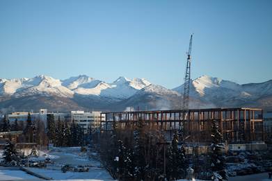 Gorgeous background to the new UAA Engineering Building