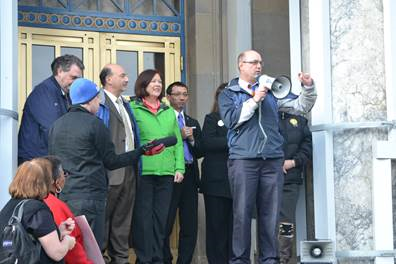 Rep. Josephson speaking at an education rally at the Capitol in 2013