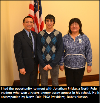 I had the opportunity to meet with Jonathan Friske, a North Pole student who won a recent essay contest in his school.
