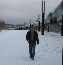 Winter stroll along Alaska Oil Pipeline