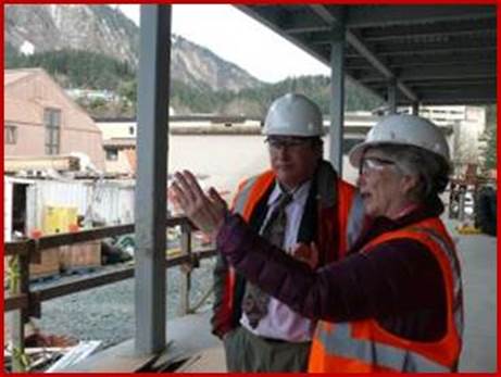 Rep. Kito III and Division Director Linda Thibodeau tour construction of the State Library Archives Museum project (SLAM).