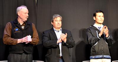 Presenting at AFN with Sen. Stedman (left), Rep. Foster (right), and the Alaska Bush Caucus. 