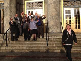 The Democratic Caucus jokingly waving good-bye to Rep. Kerttula