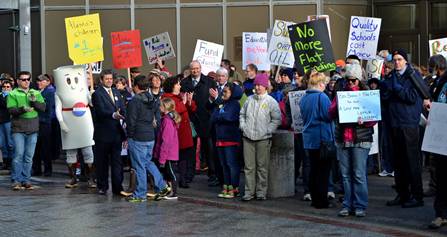 This week, Juneau families and educators gathered at the Capitol steps to show their support for public schools. This week, the Alaska Democrats held a hearing open to public testimony about the public education system in the state.