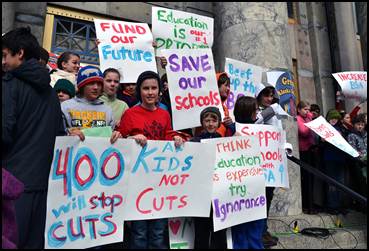 Locals students gather at a rally on the Capitol Steps to increase the Base Student Allocation.