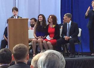 Noah Berkowitz Kimmel introduces his dad Mayor Berkowitz at yesterday’s mayoral inauguration.