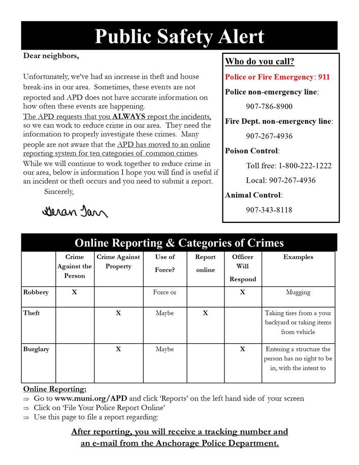 onl;ine reporting and categories of crimes