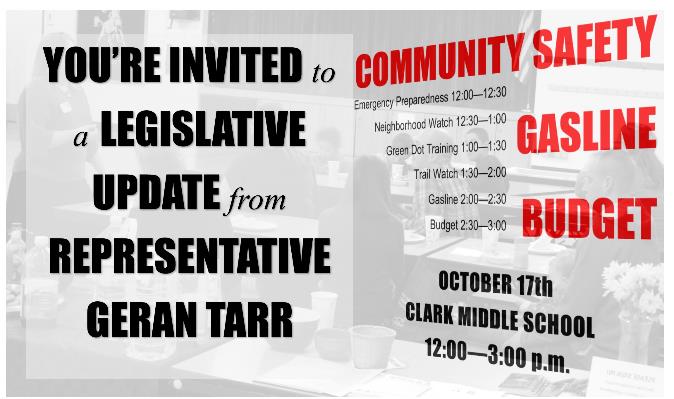 Legislative Update flyer for community event