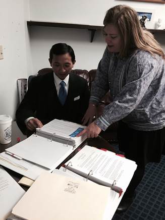 Rep. Tarr with Rep. Kawasaki combing over the finer details of the AKLNG Project. 