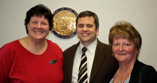 Constituents Barbara Swenson and Charlene Berg pose for a photo after their meeting.