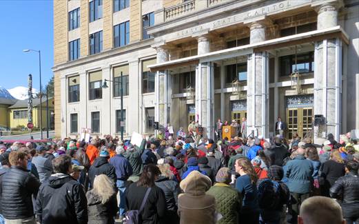 Hundreds of people turned up at rallies around Alaska on Thursday to protest the oil revenue giveaway.