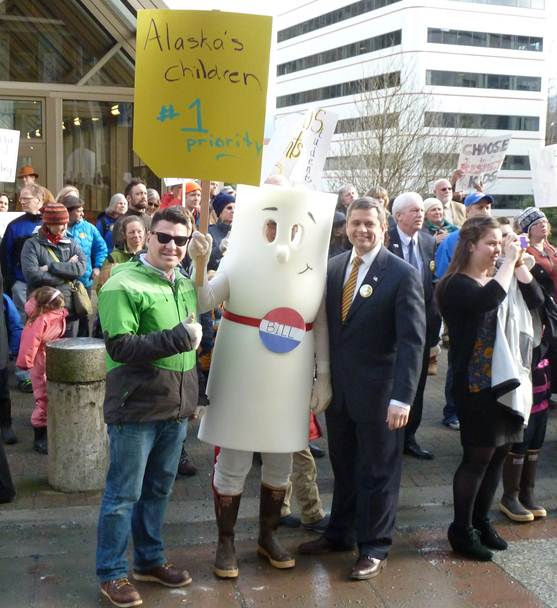 Rep. Tuck joins the Schoolhouse Rock ?Bill? at a rally for education.