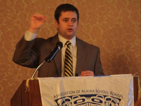 Representative Chris Tuck speaks about early learning and Parents As Teachers with members of the Alaska Association of School Boards.