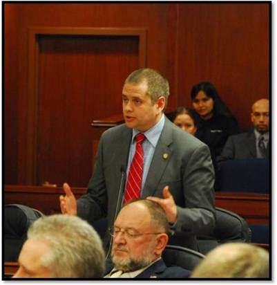 Speaking on the House floor, Representative Chris Tuck makes an impassioned speech in support of vocational education.