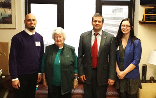Rep. Chris Tuck was recently visited in his Juneau office by Adam Zeigler, AnnaBell Stevens, and Grace Harrington with the Alaska Food Coalition to discuss hunger issues.