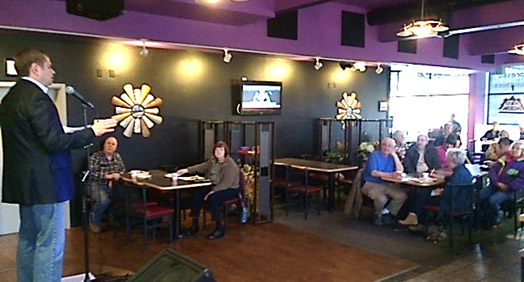 Above: Rep. Tuck hosted a legislative update for constituents at the Elim Caf on Saturday.