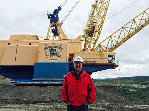 Representative Wool enjoying a tour of Usibelli Coal Mine in August.